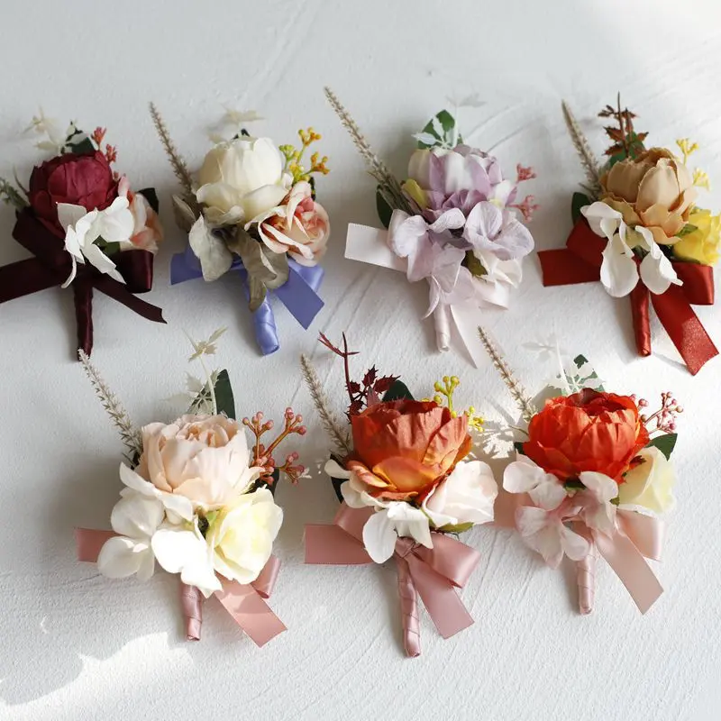 ช่อดอกไม้แต่งงาน, สำหรับผู้ชายและผู้หญิง, Boutonniere, เข็มกลัดเจ้าสาว, หมุดเจ้าบ่าว, คลิปหนีบปลอกคอเพื่อนเจ้าสาว, ชุดสูทผ้าไหมดอกไม้, ช่อกุหลาบสีแดง, เข็มกลัด, อุปกรณ์จัดงานแต่งงานของเจ้าบ่าว