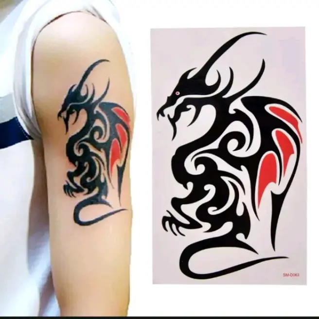 Tato Temporer Ukuran 10x6 cm Kecil Tato Temporary Sementara Tahan Air Model Naga Merah Kering Tatto