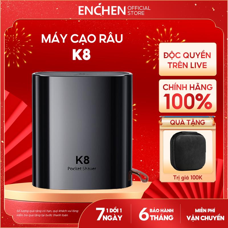 [ Độc Quyền Trên Live ] Máy cạo râu Enchen K8 -  chống nước toàn thân - đầu cạo 2D - 18 lưỡi dao tự mài - pin sử dụng liên tục 2 tháng - BH 6 tháng
