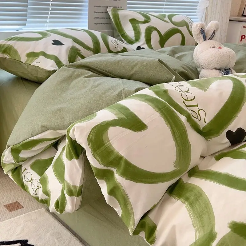 Bộ bốn mảnh, chất liệu bông đã giặt, thích hợp cho mùa Mùa Xuân và mùa thu, bộ đồ giường đơn, bộ đồ giường, vỏ chăn, bộ đồ giường, bộ đồ giường ba mảnh Ký Túc Xá, vỏ chăn 8