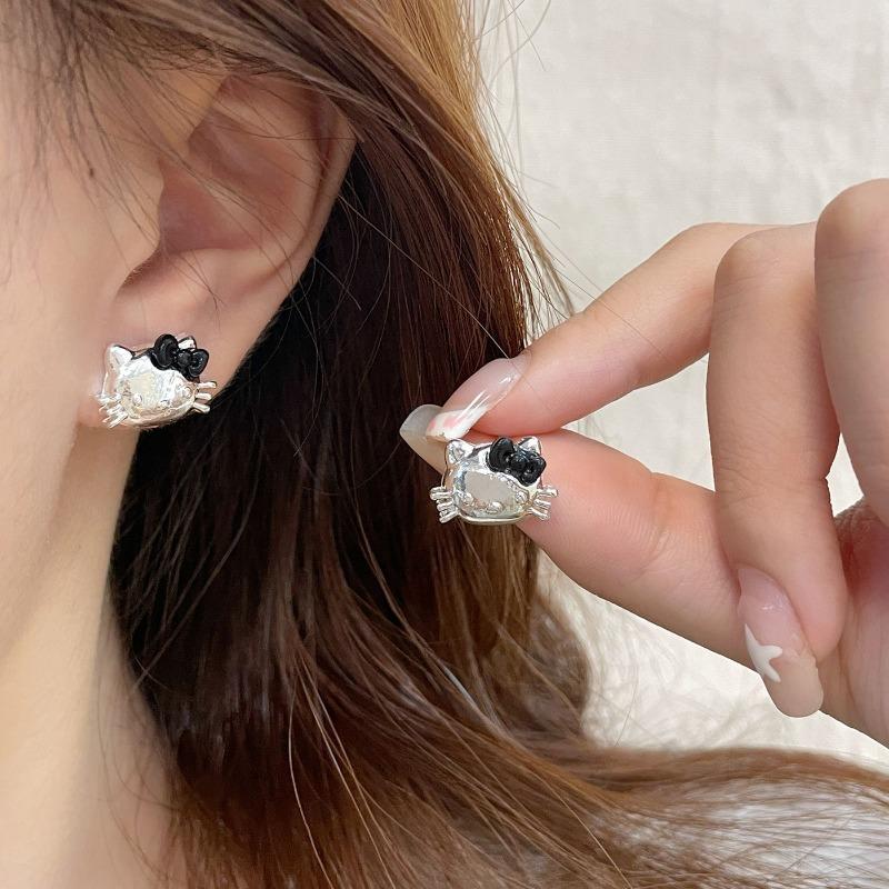 Cute Y2K Cute Cat Bow Earrings Female Niche Design Pink Sweet Student Earrings 2