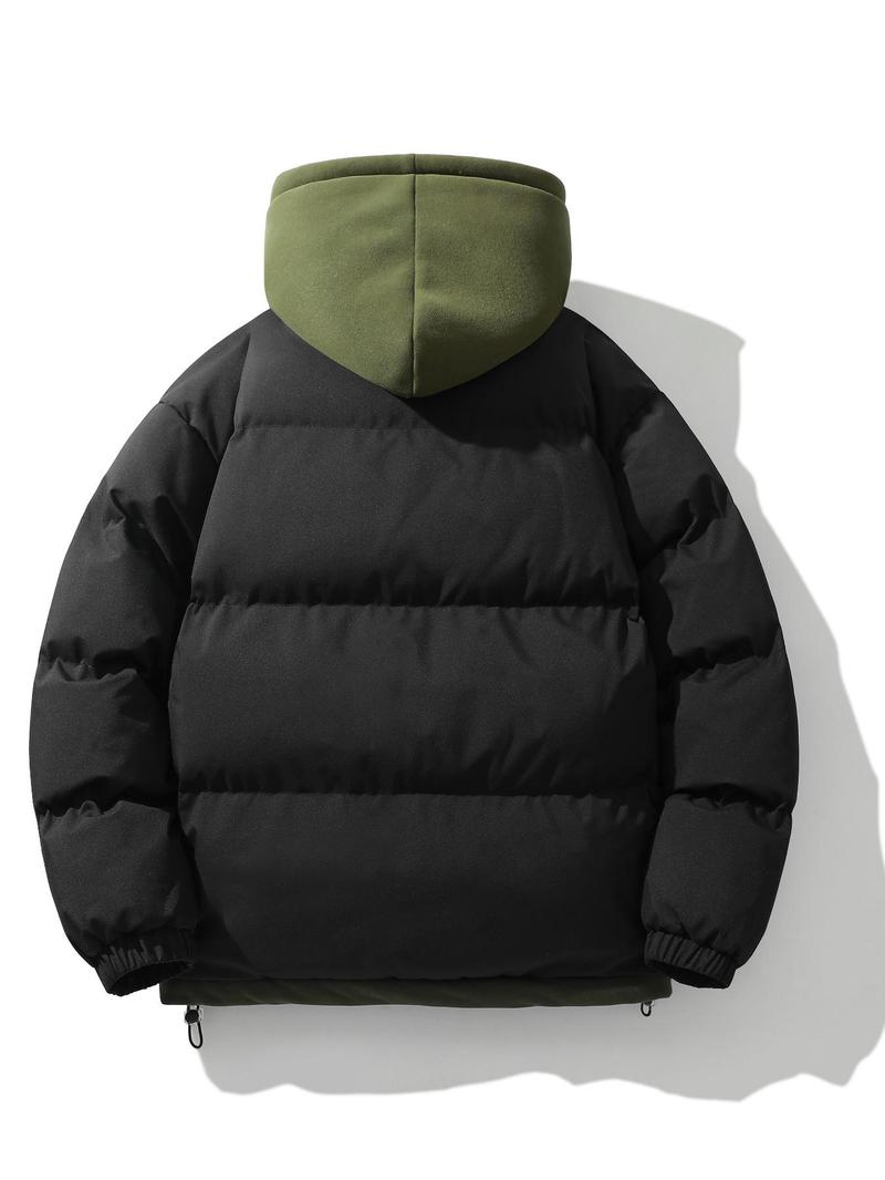 Product Introduction of Men's Casual Plain 2 in 1 Zip-up Makapal Hooded Puffer Coat, Menswear Tops, Long Sleeve Drawstring Hem Quilted Zipper Coat, Winter Warm Thick Outwear Jackets for Men, Men's Clothing for Daily Wear 3