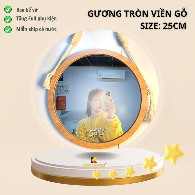 Gương treo tường trang trí, gương tròn viền gỗ đường kính 25cm, gương trang điểm tặng dây thừng và phụ kiện treo. Decor Decor Phòng Decor Decor Phòng Trang Trí Nhà Gương Toàn Thân