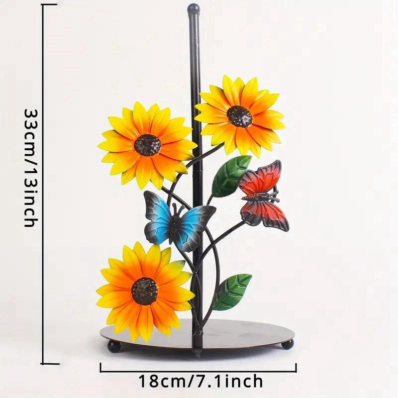 Product Introduction of Sunflower & Butterfly Design Paper Roll Holder, 1 Count Creative Household Iron Art Storage Rack, Paper Towel Holder for Home Bathroom Kitchen 1