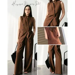 [Jexiva] - Set Sleeveless Vest Wanita + Celana Panjang Kulot Pinstripe Tanpa lengan wide leg Warna All Size Alyssa Set Stripes