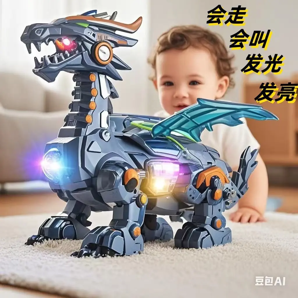 Viral Electric Walking Dinosaur Toy Light Music Interactive Robotic Dino Pull Rope Educational Animal Figure Gift For Kids Boys Girls