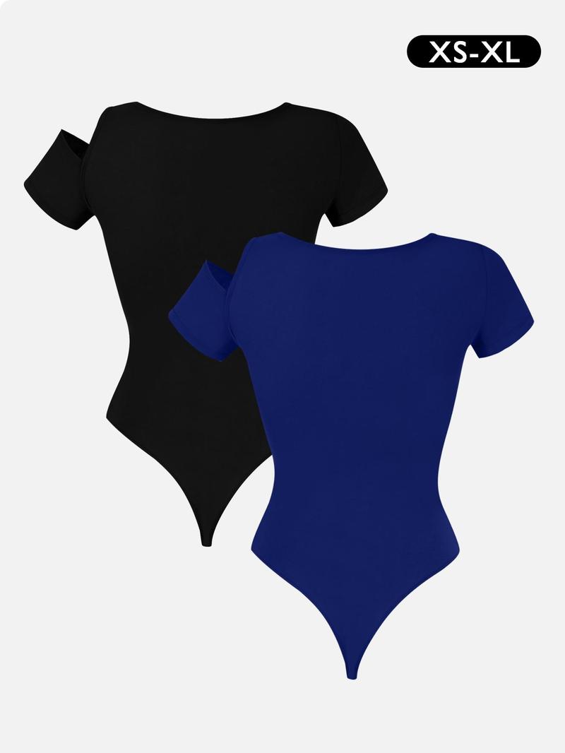 Product Introduction of Women's Solid Color Cut Out Bodysuit, Casual Comfy Breathable Short Sleeve Bodysuit for Daily Wear, Ladies Clothes for Summer 5