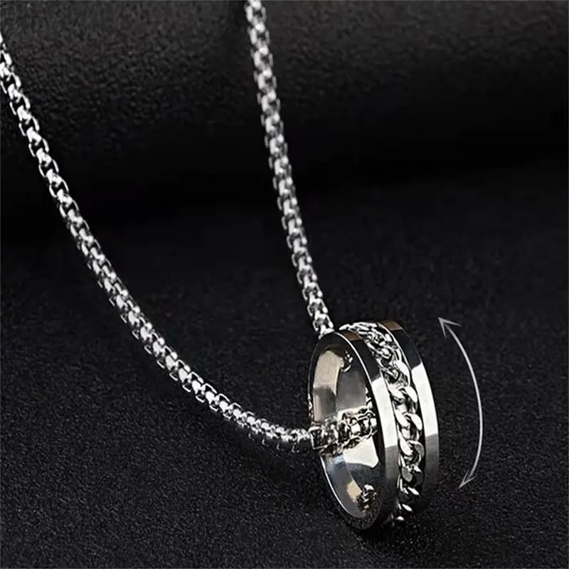 Vòng Cổ Nhẫn, Thiết Kế Mới, Nhẫn Và Mặt Dây Chuyền Mục Đích Kép, Phong Cách Hip Hop, Cá Tính, Được Làm Bằng Thép Titan, Thích Hợp Làm Phụ Kiện, Dây Chuyền Áo Len 2