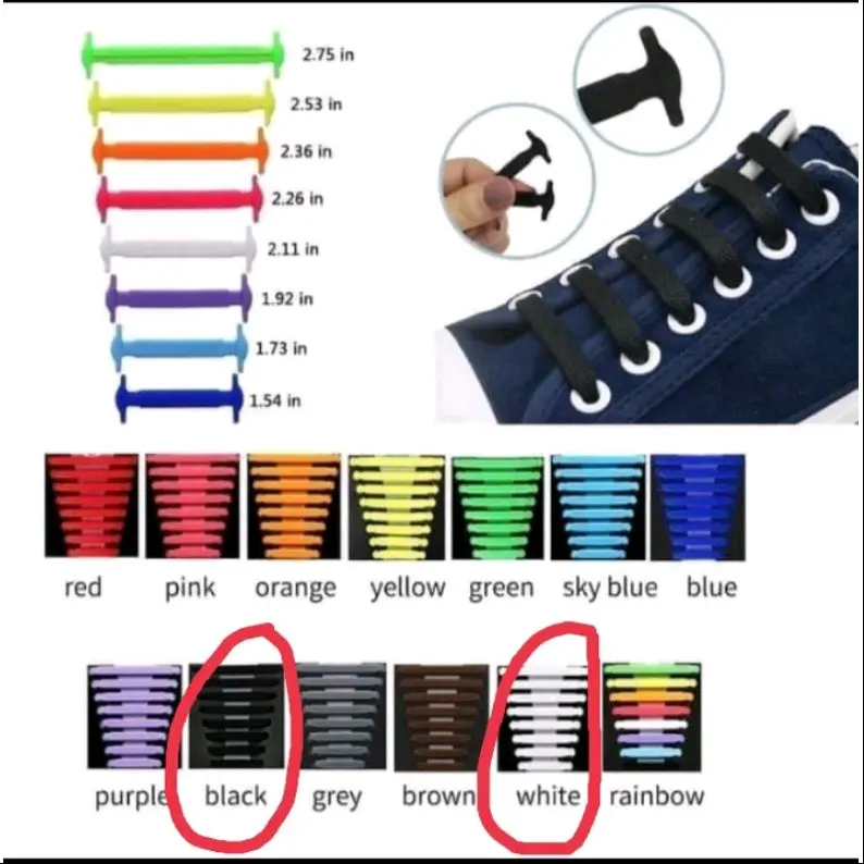Tali Sepatu Silikon Premium Set Isi 16Pcs Hitam Putih Shoe