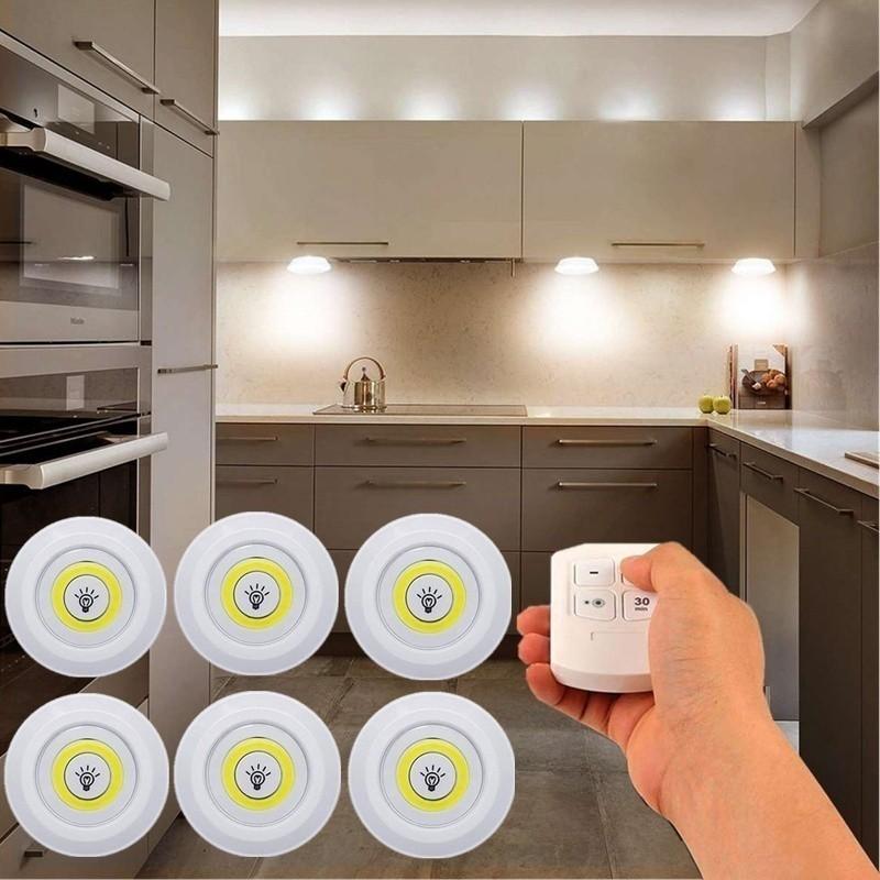 Bộ 3 đèn led mini + remote điều khiển từ xa , có chức năng hẹn giờ, đèn led mini dán tường có chức năng hẹn giờ