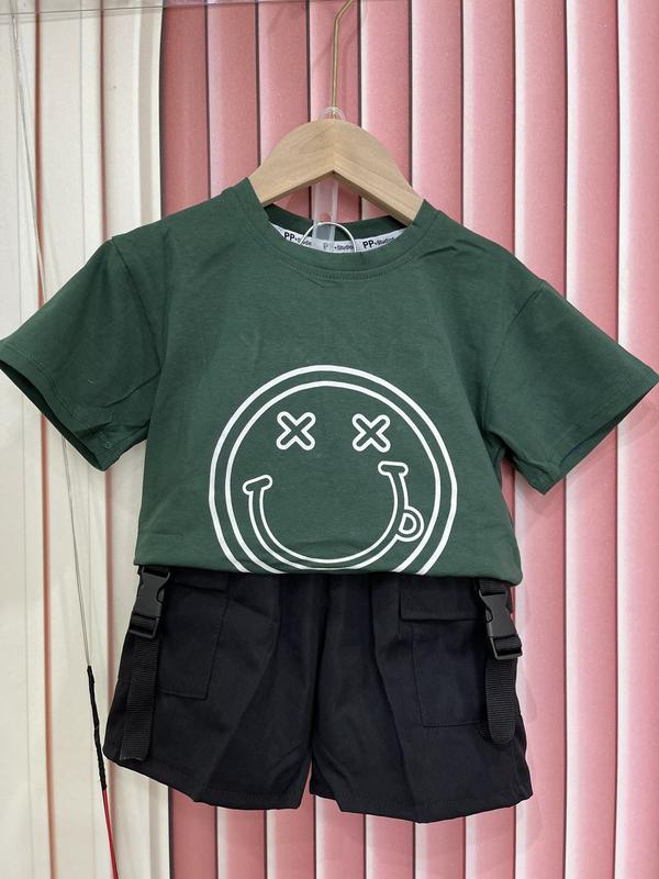 Bộ Quần Áo Hè Chất Liệu Cotton Hình Mặt Cười Quần Kaki Cho Bé Trai 7kg - 32kg Vải Cotton