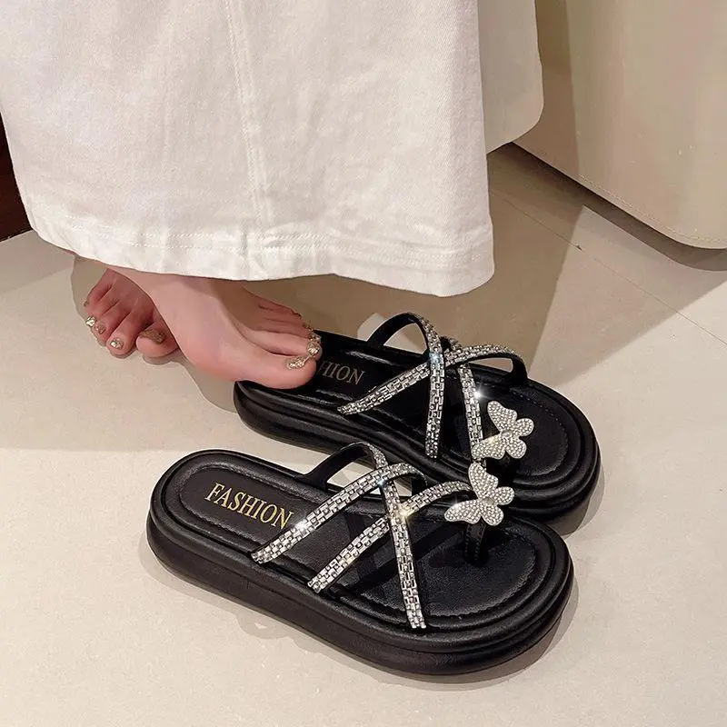 6065-Dép nữ xỏ ngón đính đá hình bướm, thời trang kiểu hàn quốc, đi biển mua hè đế 3cm, chuẩn size, DéP Shoes GiàY Đồng