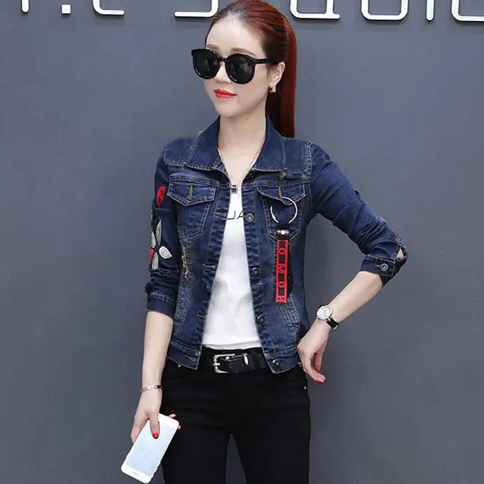 ÁO KHOÁC JEAN Nữ FORM NGẮN TAY THÊU HOA - NK308