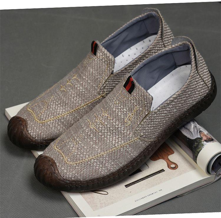 Giày Lười Vải Lanh Thoáng Khí, Đế khâu, Mềm Chống Trơn Trượt G201 Nam Loafer Cao Su Shoes 2