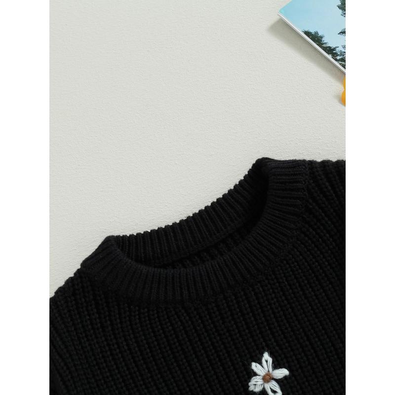 Baby Girl Sweater, Long Sleeve Crew Neck Flower Warm Knit Pullover 3