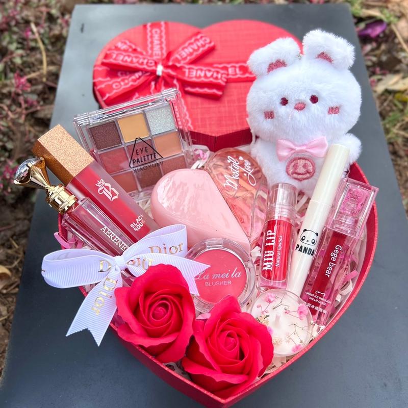 Set quà tặng son môi+ nước hoa + gấu bông + nến thơm + hoa hồng sáp / mỹ phẩm