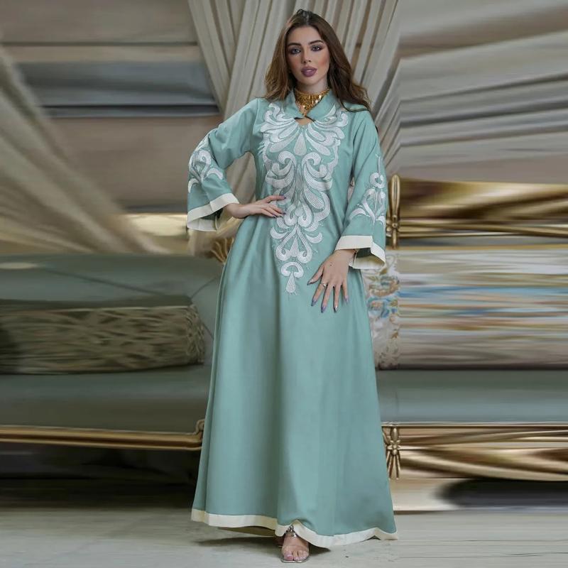 Product Introduction of Robe Muslim Abaya Dubai Embroidered Kebaya Dress Long Sleeve Gowns Moroccan Kaftan Islam Oman Qatar Ladies Dresses 19