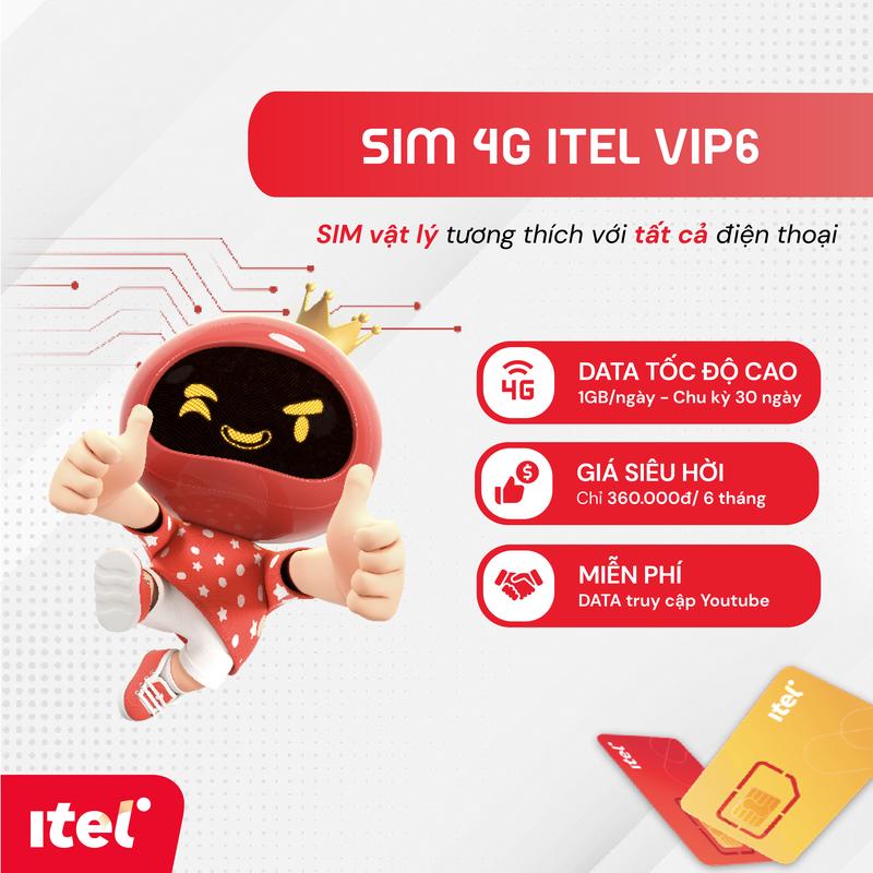 iTel - VIP6 - 1GB/Ngày, Miễn phí YT - Gói 6 tháng