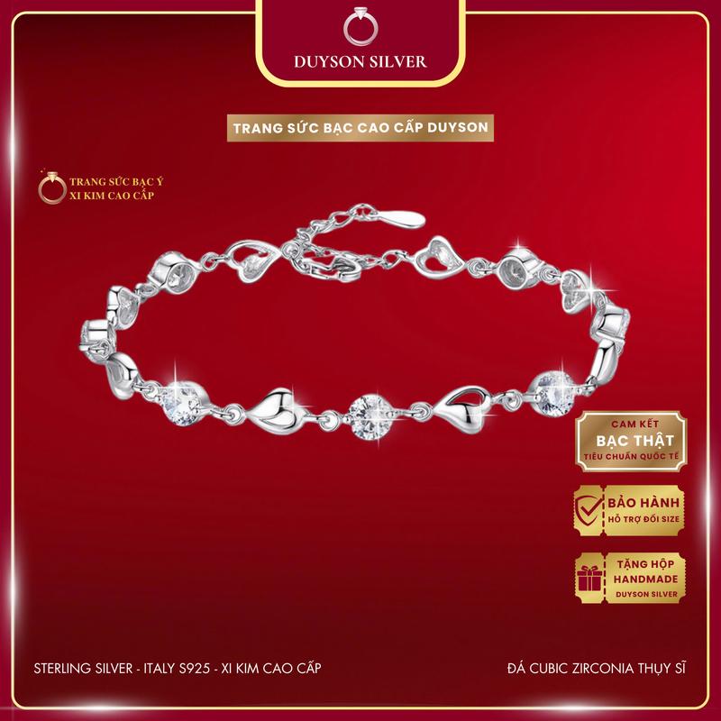 Lắc tay bạc Ý 925 trái tim Mạ vàng DUYSON SILVER, Vòng tay nữ đính đá CZ 5A cao cấp Shining heart [LTXK19]