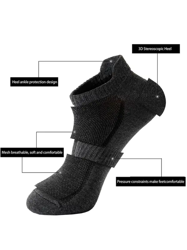 Men's Solid Color Ankle Socks, Casual Comfortable Breathable Socks for Daily Wear, Multipack Knit Socks for All Seasons 4