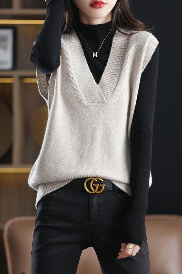 Product Introduction of Áo Vest Dệt Kim Cho Nữ, Hàng Mới Về Mùa Xuân Và Mùa Thu, Phong Cách Hàn Quốc, Cổ Chữ V, Không Tay, Áo Len, Ngắn, Màu Trơn Áo Ghi Lê Áo Bên Trong Và Bên Ngoài 9