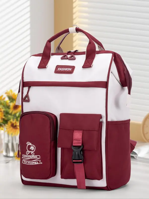 Colorblock Large Capacity Backpack, Casual Zipper Backpack for Women & Men, Trendy Versatile High-quality Daily Commuting Bag 0