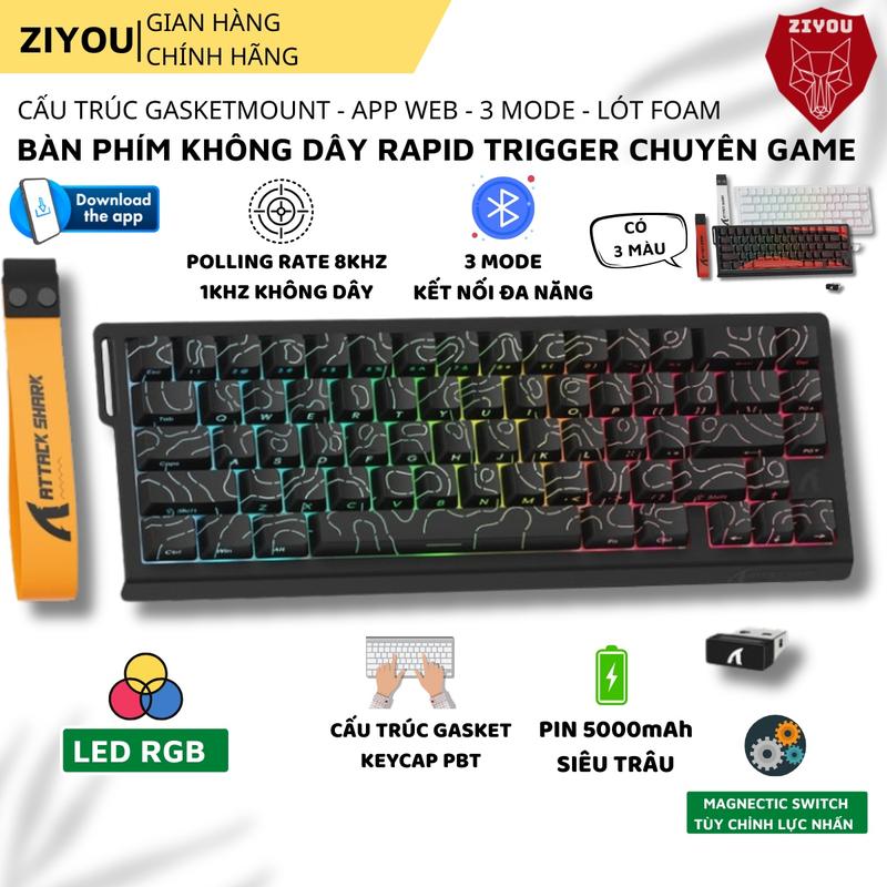 Bàn Phím Không Dây Ziyou Attack Shark X68Pro HE - Switch Từ Tính Rapid Trigger Polling Rate 8000Hz,3 Chế Độ Kết Nối