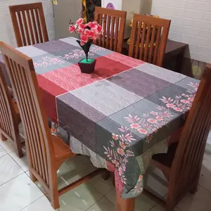 TAPLAK MEJA KAIN MODEL RUMBAI KELILING UKURAN 140X200 cm MOTIF BUNGA ABSTRAK KARAKTER batik elegant Katun