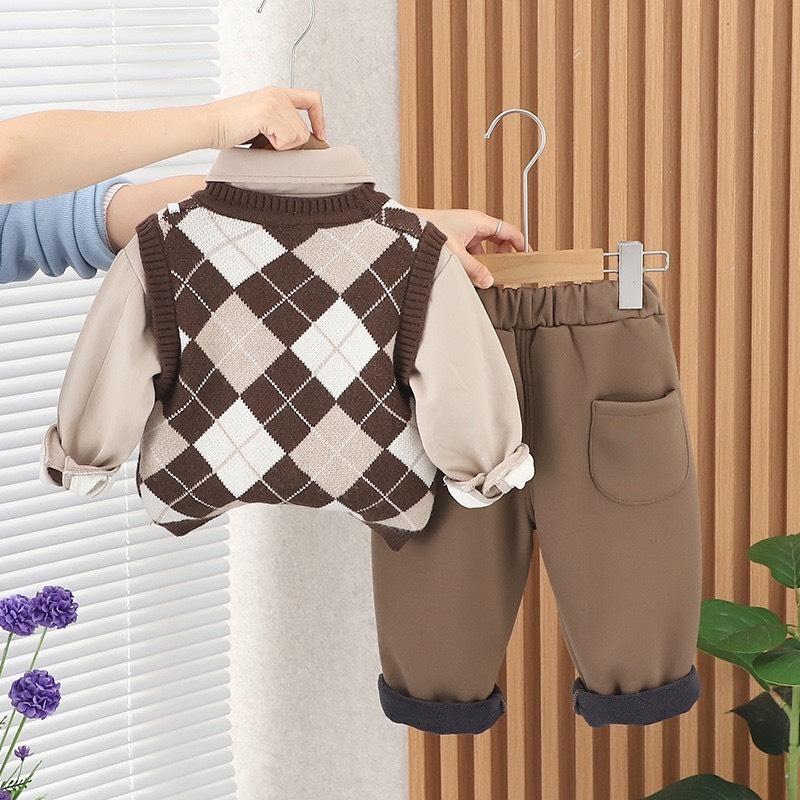 Set Đồ Thời Trang Xuân Thu Gồm Áo Sweater Ba Lỗ Kèm Áo Sơmi, Quần Kaki Phong Cách Hàn Quốc 3