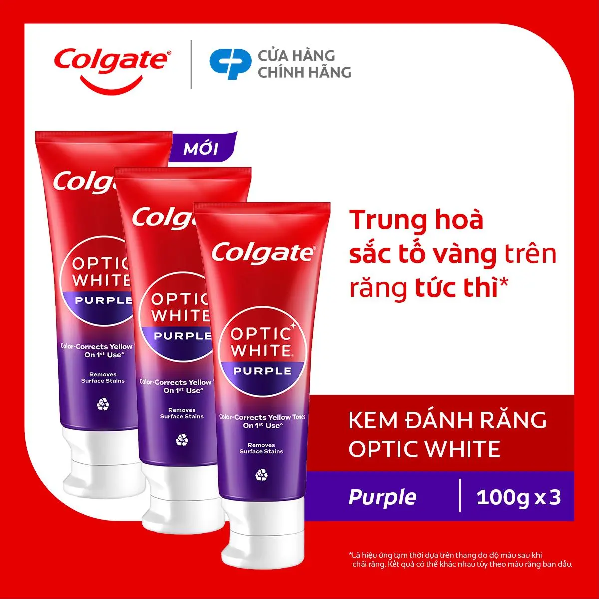[DUY NHẤT 4-6.5]Bộ 3 Kem Đánh Răng Colgate trắng răng Optic White Purple 100g - công nghệ sắc tím, trung hòa sắc vàng trên răng