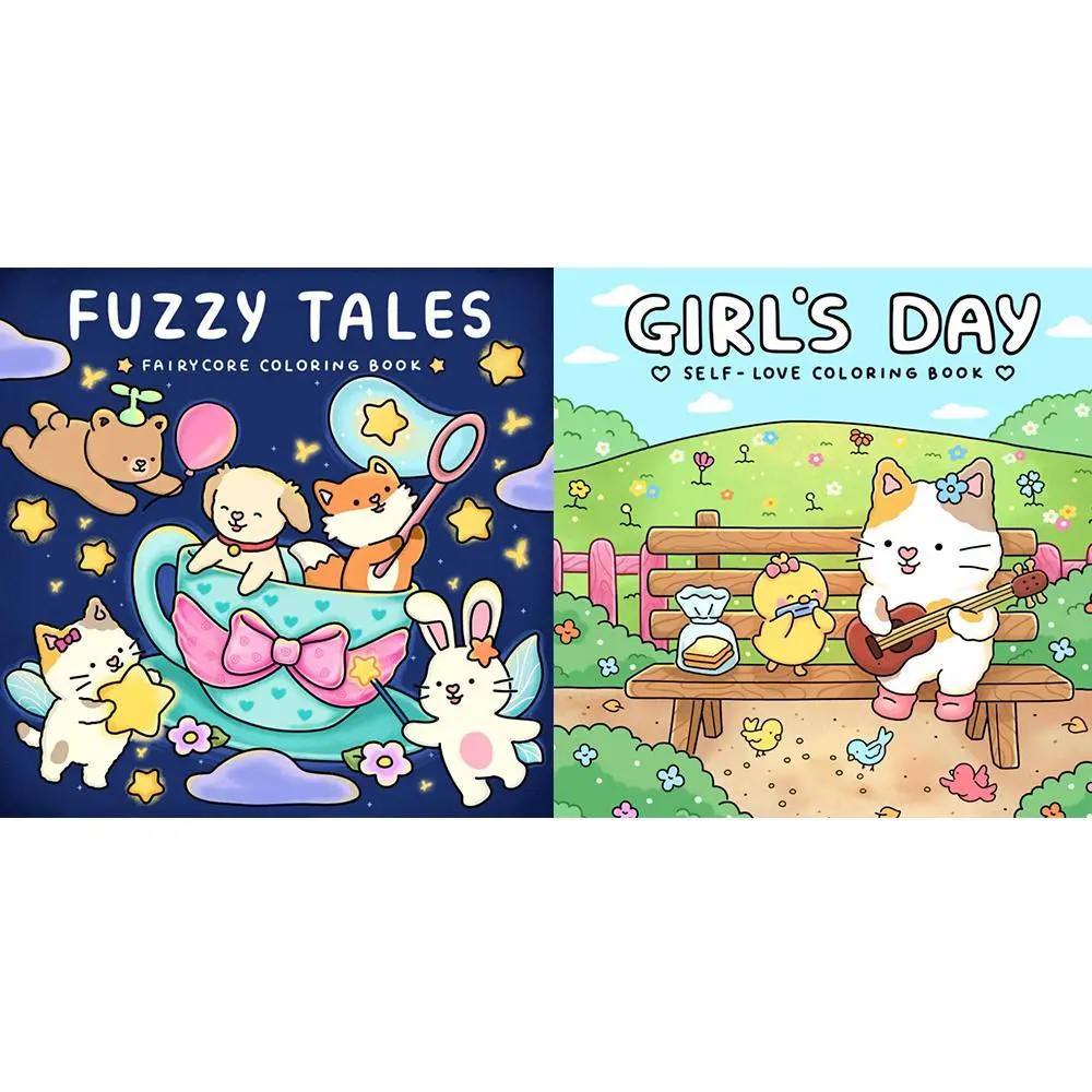 Girl's Day & Fuzzy Tales Themed Coloring Book, 2 Counts/set Simple Fun Coloring Book, Perfect Birthday Gift for Friend Family