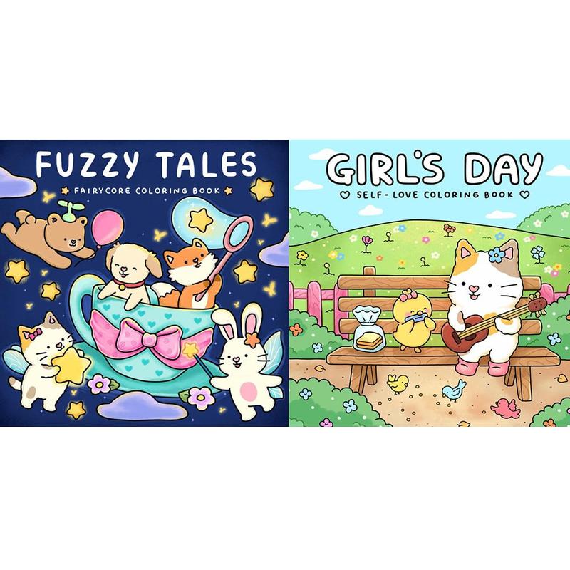 Product Introduction of Girl's Day Coloring Book & Cute Animal Character Coloring Book, 2 Counts/set Cartoon Coloring Book, Fun Perfect Birthday Gift for Students 0