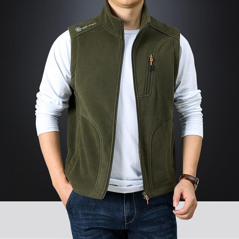 Áo Vest Thể Thao Cổ Đứng Cho Nam, Áo Ghi Lê Không Tay, Áo Khoác Trẻ Trung Và Trẻ Trung Niên, Dáng Rộng, Thường Ngày, Lông Cừu Cực, Thời Trang, Mùa Thu Và Mùa Đông