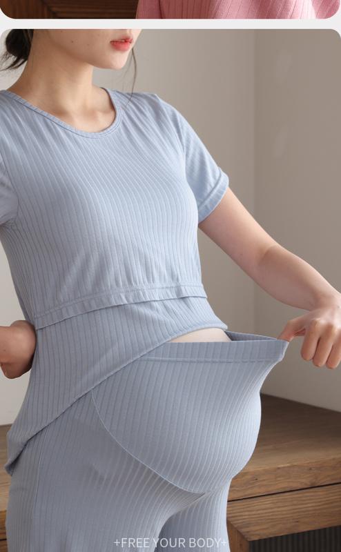 Product Introduction of Breastfeeding short sleeved shorts set, pregnant women's pajamas, summer thin design, postpartum home clothes, two-piece set, nursing clothes, confinement clothes 10