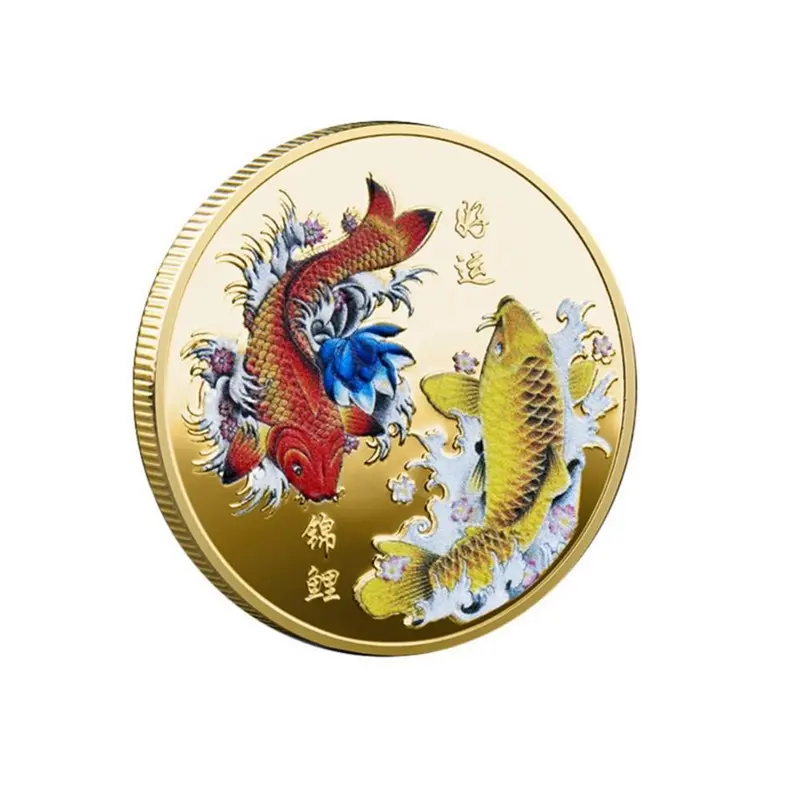 Dụng cụ Cào Vé số, Thiết kế Đồng xu May mắn, với một mặt có hình Koi và một mặt có biểu tượng May mắn, để mang lại Hòa bình, Hạnh phúc và May mắn luôn luôn ở bên bạn 2