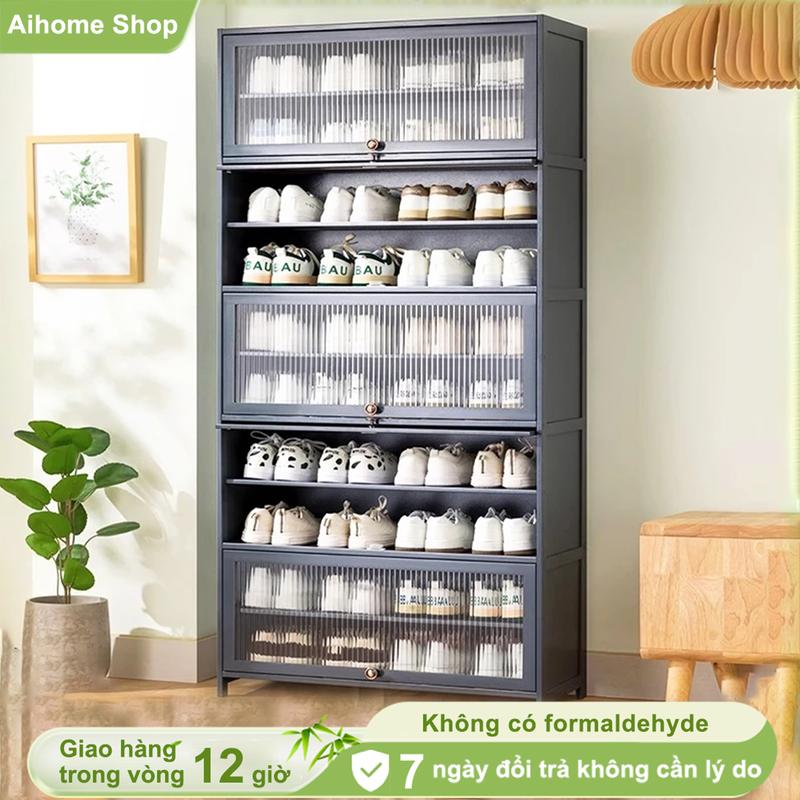 AI Tủ giày bằng tre với nắp, tủ kính acrylic, giá để giày hiện đại, tủ giày cửa lật, tủ gỗ trưng bày, kệ sách