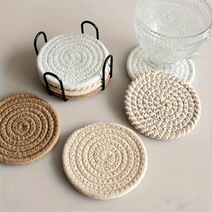 Portavasos redondo, set de 4 piezas absorbentes sin estante de almacenamiento, portavasos decorativo para mesa de centro, decoración del hogar, regalo para casa nueva