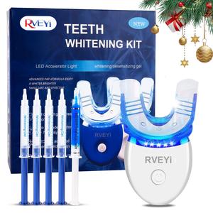 Kit de blanqueamiento dental recargable, luz LED aceleradora de blanqueamiento dental con 5 piezas de gel para dientes, kit de blanqueamiento dental profesional para mujer y hombre