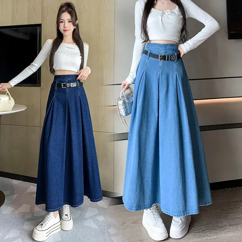 New 2023 High-waisted Denim Skirt Women's Long A- line Umbrella Skirt Fashionable Big Swoop For Female