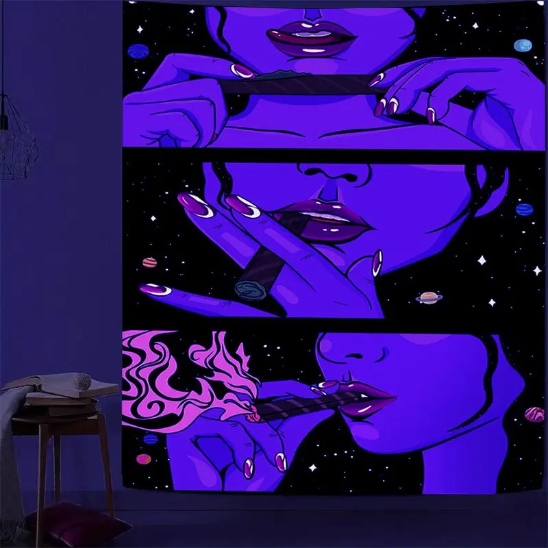 Smoking Girl Tapestry, 1 Count Trippy Hanging Tapestry, Wall Hanging Decor for Home Bedroom Living Room, Home Decor Set 0
