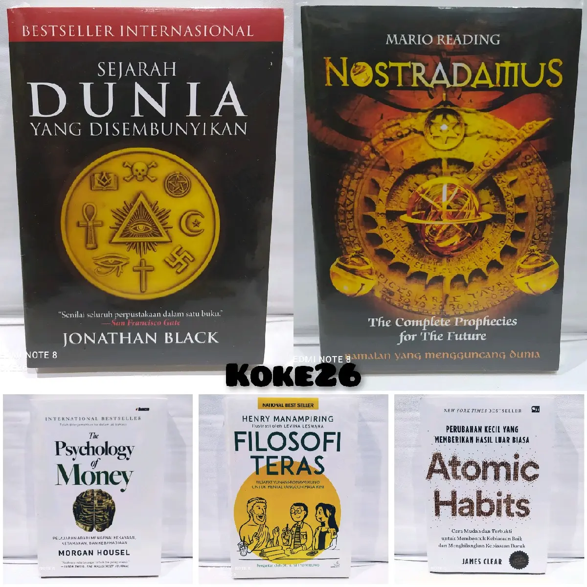 PAKET 5 BUKU MOTIVASI BESTSELLER ATOMIC HABITS, SEJARAH DUNIA YANG DI SEMBUNYIKAN, THE PSYCHOLOGY OF MONEY, NOSTRADAMUS, FILOSOFI TERAS