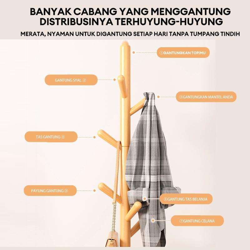 DF-1 Stand Hanger Kayu Stand Hanger Gantungan Baju Topi Multifungsi Rak Mantel Silinder 3Kaki 42x42x175CM Hemat Ruang & Mudah Dibersihkan Gantungan kayu dari kayu jatuh ke lantai kamar tidur gantung gantung pakaian dalam ruang Terbaru Harga Murah Garansi