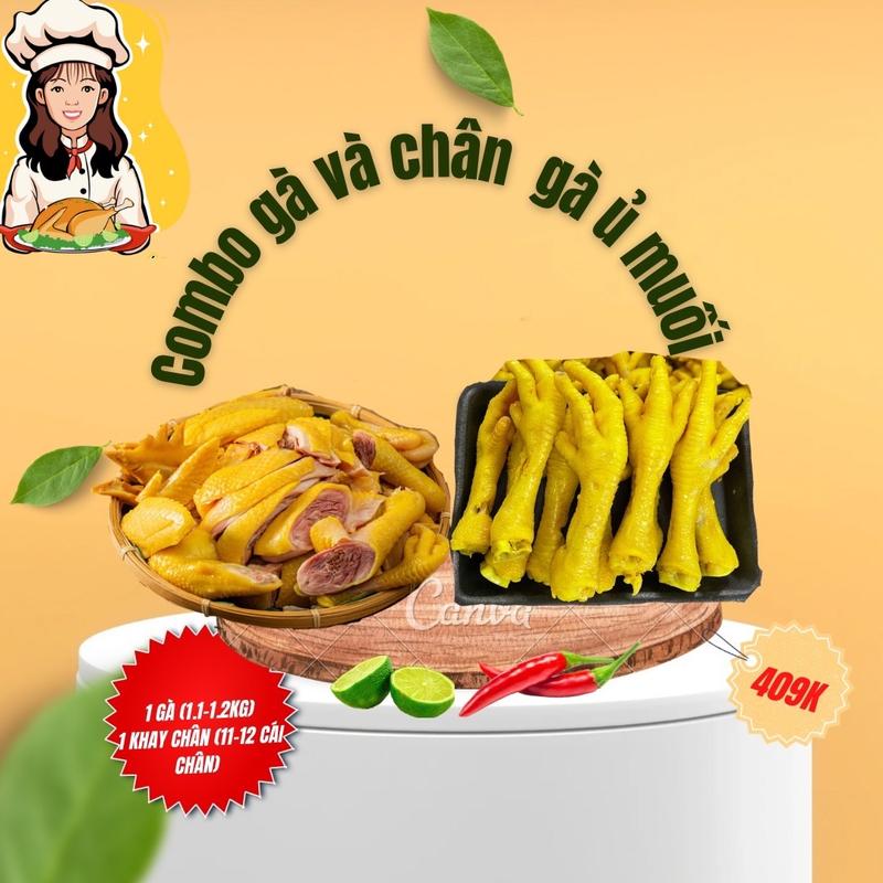 [CHỈ GIAO MIỀN BẮC] Combo 1 gà (1.1-1.2kg) và 1 khay chân gà ủ muối (10-11 cái)