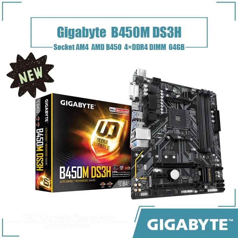 Gigabyte B450M DS3H motherboard  Socket AM4  4xDDR4 DIMM Using AMD B450 chipset Micro ATX  64GB