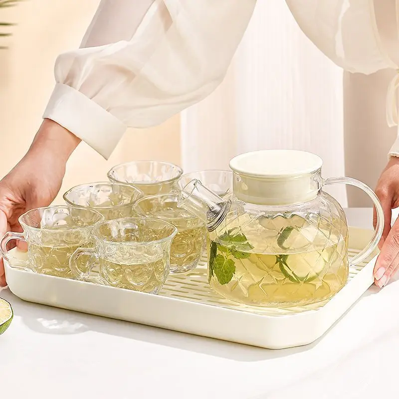 Bộ ấm chén pha trà thuỷ tinh chịu nhiệt cao cấp 6 cốc kèm khay có lọc tiện dụng 8