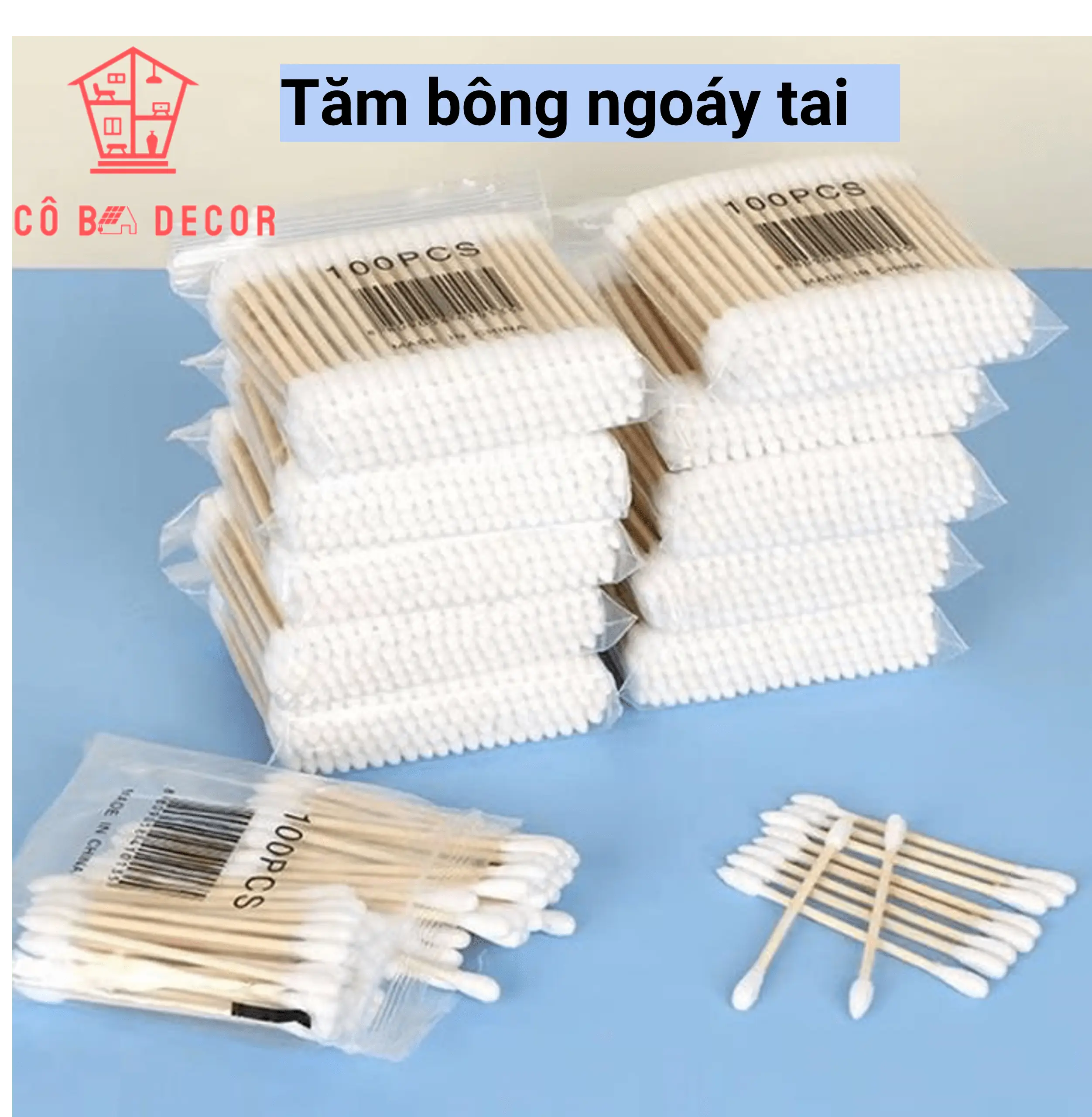 Combo 20 bịch tăm bông ngoáy tai thân gỗ (80cây/bịch), an toàn tiện lợi, thân thiện môi trường