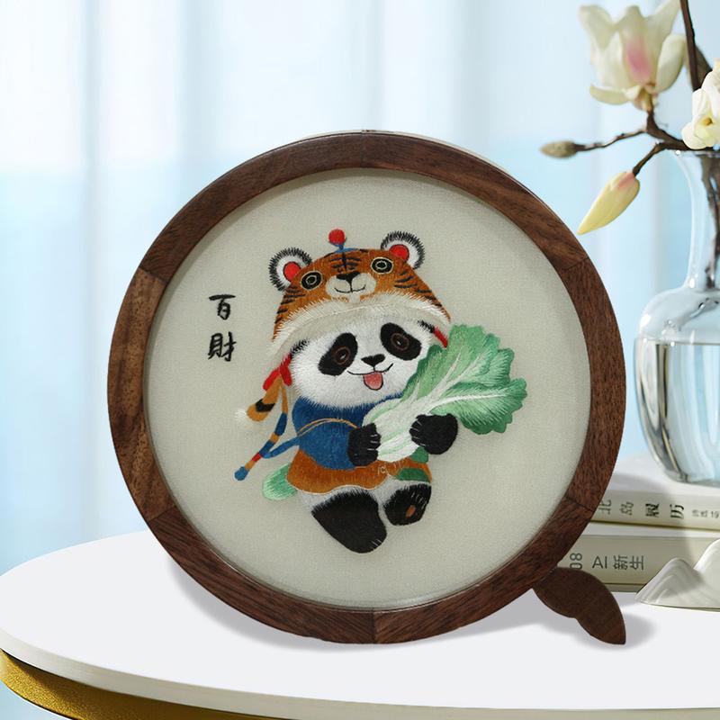 Intangible Cultural Heritage Shu Embroidery Panda Double-Sided Embroidery Ornament, Chinese Style Handcrafted Art, Business Meeting Gift 0