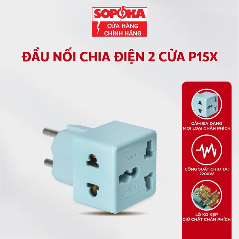 Ổ chia điện 2 cửa, Đầu nối chia điện Sopoka An toàn chống cháy, 1 chia 2 cửa có ổ cắm 3 chấu - 100019 vn thông minh ổ  cắm