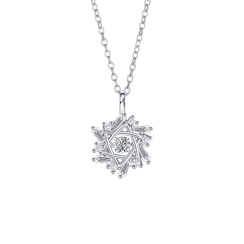 Product Introduction of Silver Titanium Steel Cross Chain Necklace with Winter Beating Heart Snowflake Pendant for Women Sweet Light Luxury Clavicle Chain 5