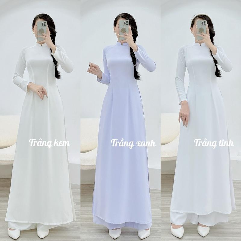 [Tay dài ]Aó dài học sinh hai tà cổ chữ V ,lụa mỹ không nhăn duyên dáng thướt tha mặc đi học, chụp kỷ yếu ,nữ, hot trend 2025 Women Dress Màu Trắng- Áo Dài Mỹ An